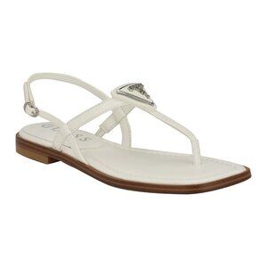 GUESS Women's Rainey Logo Sqaure Toe T-Strap Flat Sandals, Size 5M